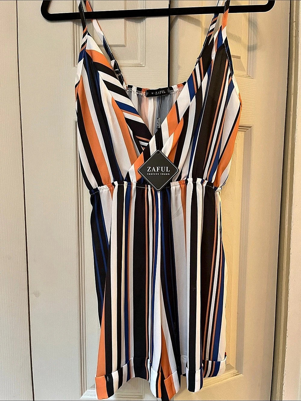 ZAFUL Striped Romper in Orange & Blue Size Medium NWT